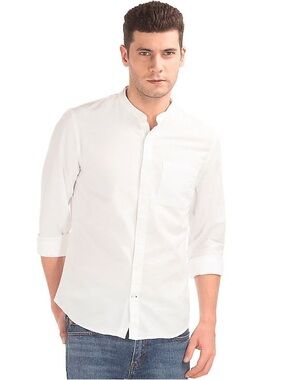 GAP White Mandarin Collar Casual Button-Down Shirt